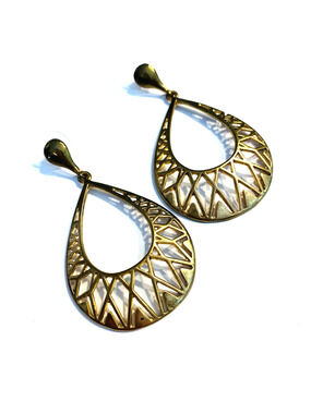 Vintage Y2K Boho Goldtone Pierced Earrings Drop Dangle Teardrop Hoops Festival